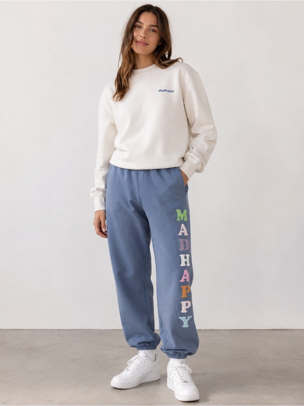 Madhappy Blue Logo Sweatpants Joggers Women’s Medium Cotton Fleece Lounge